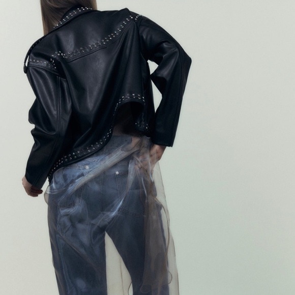 Zara Faux Leather Moto Jacket with Studs - Picture 6 of 13